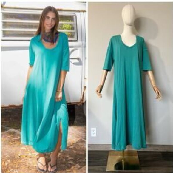 Natural Life All Day Cotton Tee Dress Teal Green Maxi Boho Lagenlook Size M - Picture 13 of 13